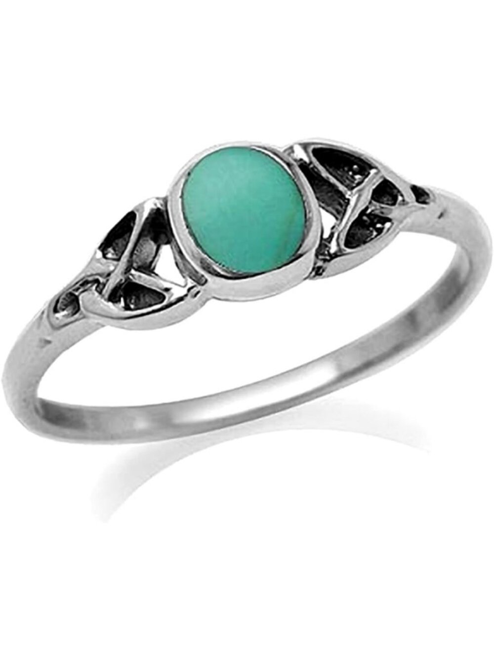 Petite Green Turquoise Inlay 925 Sterling Silver Celtic Knot Ring - Size